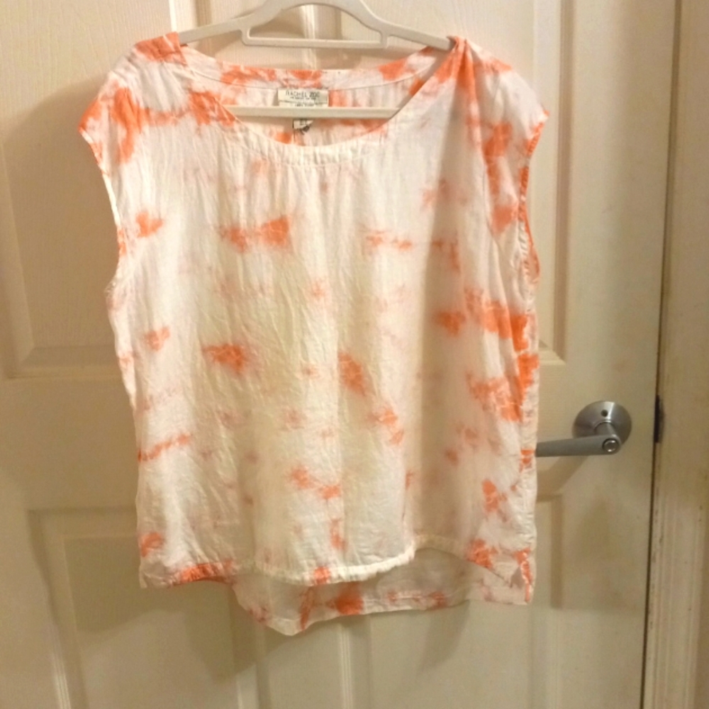 100% Linen Rachel Zoe XL Top Tie Dye Pink and White Hi Lo Lightweight EUC